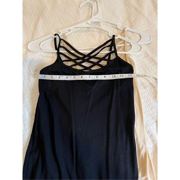 New set of Zenana black and tan cris cross strap tank tops - Picture 6 of 8